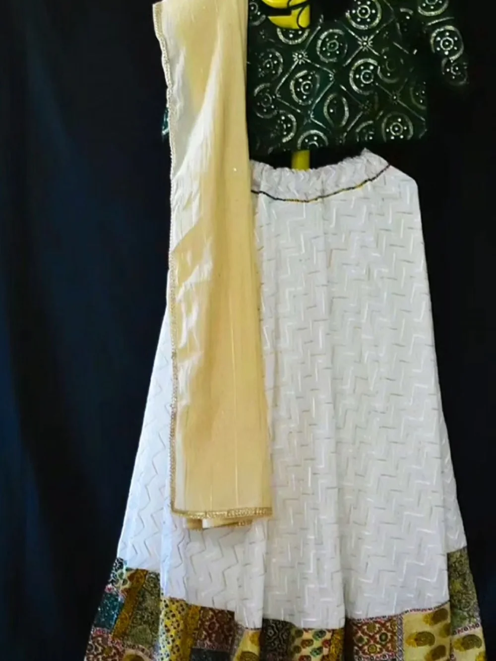 Traditional Kids Yellow Lehenga Choli with Navy Embroidered Dupatta